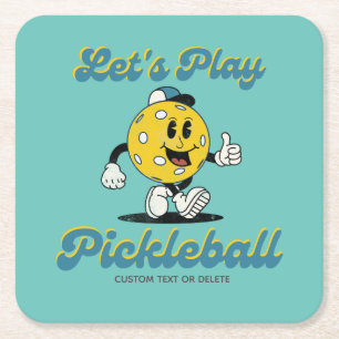Retro Pickleball Cartoon Mascot Personalisierter T Rechteckiger Pappuntersetzer