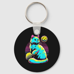Retro-Pickleball-Katzenliebhaber - Paddelsport-Kat Schlüsselanhänger