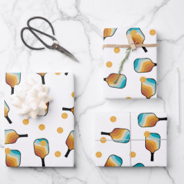 Retro Pickleball Paddle und Ball-Muster Geschenkpapier Set