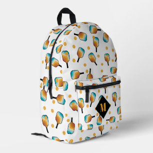 Retro-Pickleball-Paddle und Ball-Muster-Monogramm Bedruckter Rucksack