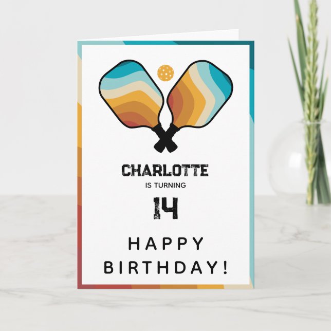 Retro Pickleball Paddles & Ball Geburtstag Karte (Vorderseite)
