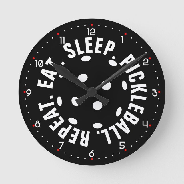 😍 Retro Pickleballs / black with numbers  Round C Runde Wanduhr (Vorderseite)