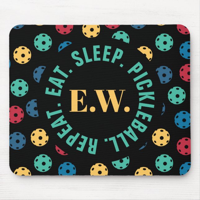 😍 Retro Pickleballs / schwarz mit Initialen Mousepad (Vorne)