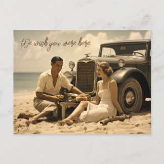 Retro-Picknick am Strand in den 30er Jahren Postkarte