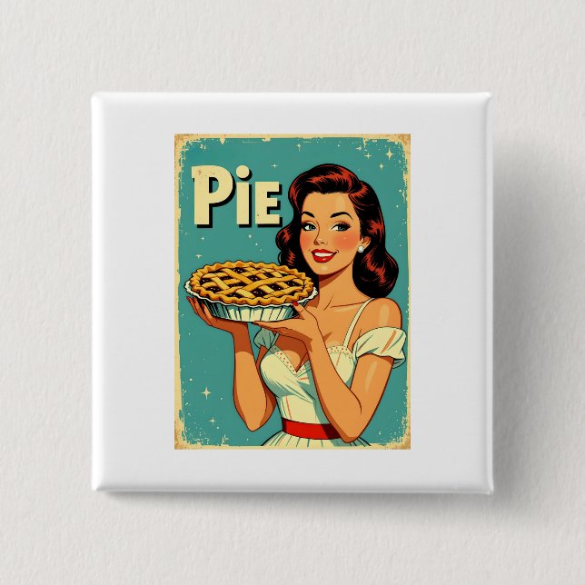 Retro-Pie-Lady – Vintage-Backposter-Illustration Button (Vorderseite)