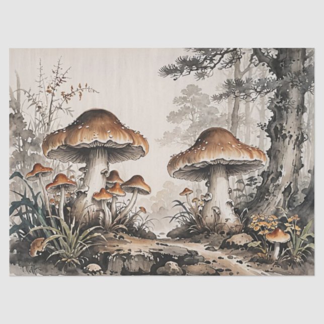 Retro-Pilzwald-Kernstück Seidenpapier (Vorderseite)
