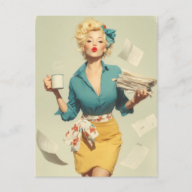 Retro Pin-Up Büro Chic Postkarte (Vorderseite)