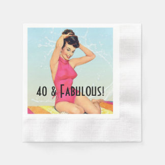 Retro-Pin-Up-Girl und Meeresmuschel-Party Serviette