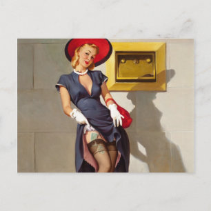 Retro Pin-Up Mädchen Postkarte