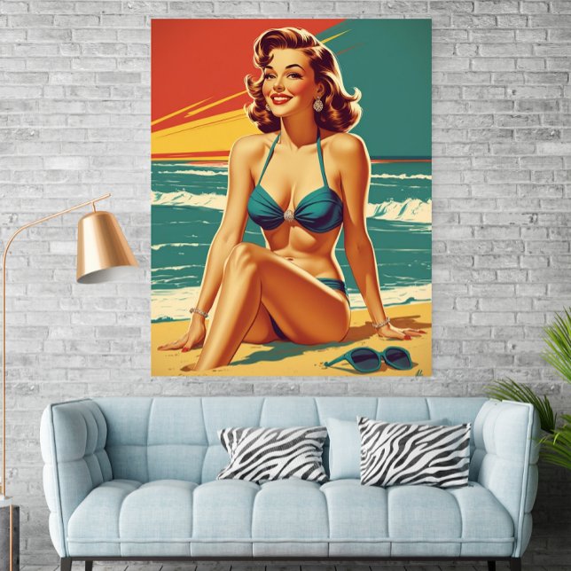 Retro-Pin-Up-Strand-Bikini-Frau Poster (Von Creator hochgeladen)