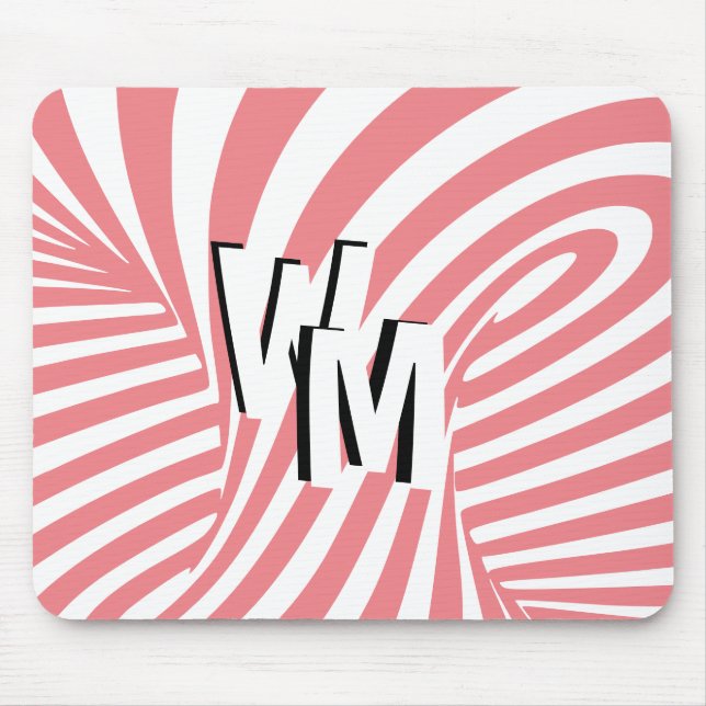 Retro Pink Abstrakte Zebra Muster Initialen Mousepad (Vorne)