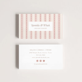 Retro Pink And Brown Heart Stripes Bakery Visitenkarte