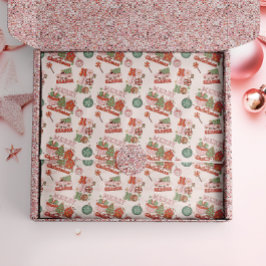Retro Pink and Green Holiday Joy Seidenpapier