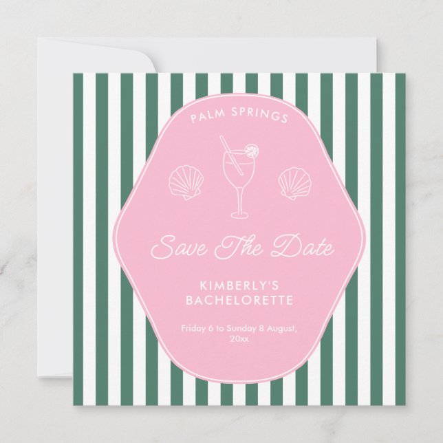 Retro Pink and Green Stripes Beverly Hills Save The Date (Vorderseite)