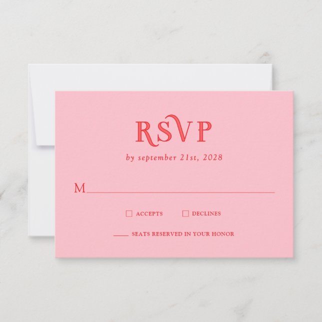 Retro Pink and Red Modern Wedding RSVP Cards (Vorderseite)