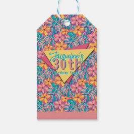 Retro Pink and Yellow Floral Birthday Geschenkanhänger