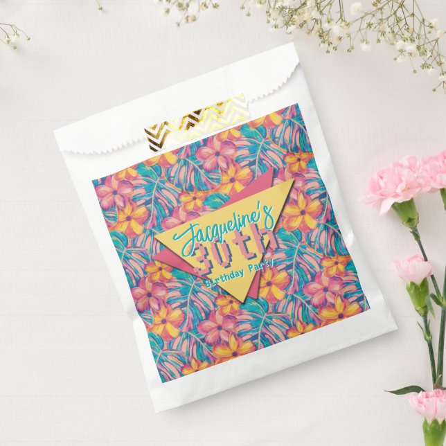 Retro Pink and Yellow Floral Birthday Geschenktütchen (Versiegelt)