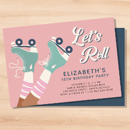 Retro Pink Aquamarin Roller Skaten Geburtstagspart Einladung