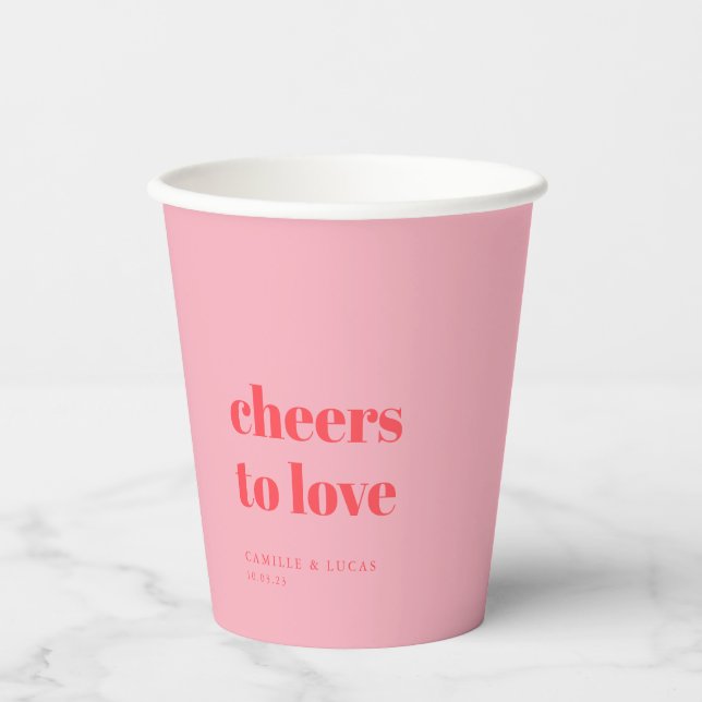 Retro Pink Beifall zu Liebe Papierbecher (Vorderseite)