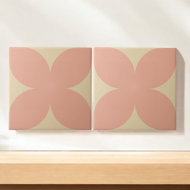 Retro Pink & Beige Blumenblättriger Hengst Mitte J Fliese (Von Creator hochgeladen)