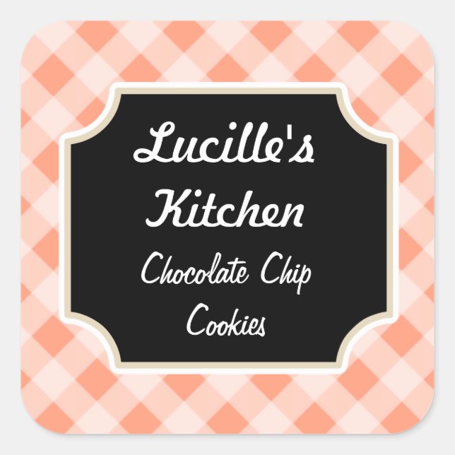 Retro Pink Black Custom Kitchen Geschenkkleber Quadratischer Aufkleber (Vorderseite)