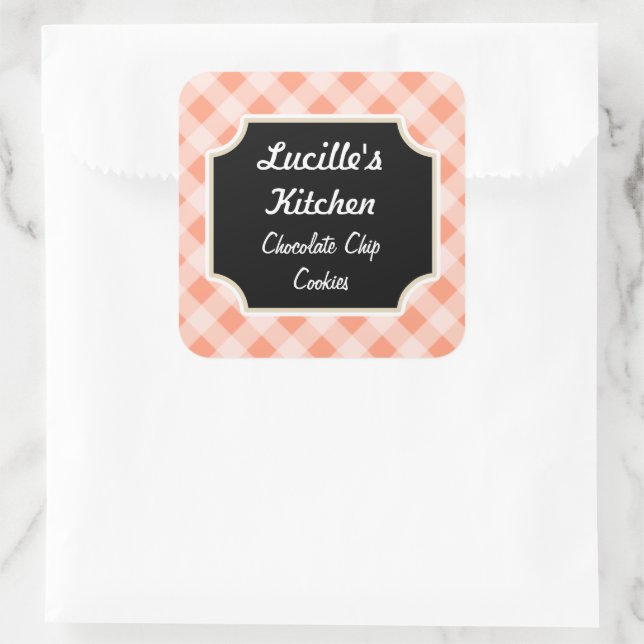 Retro Pink Black Custom Kitchen Geschenkkleber Quadratischer Aufkleber (Tasche)