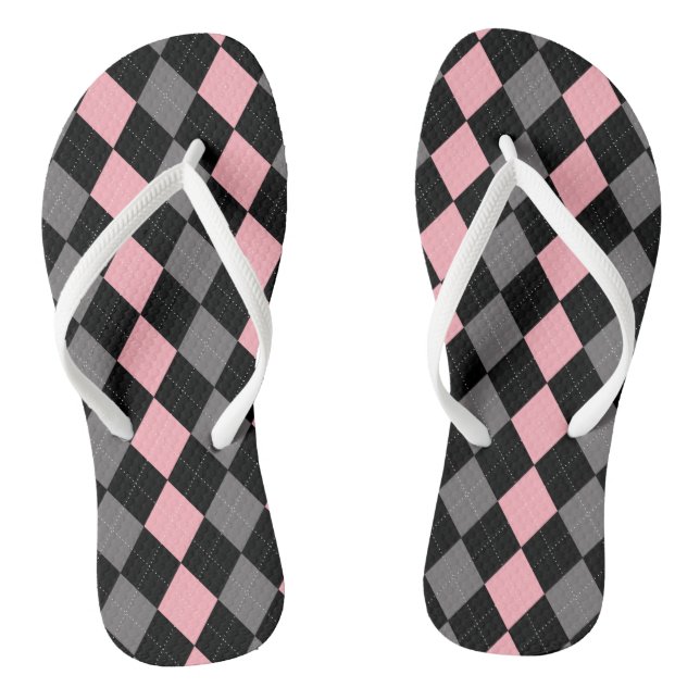 Retro Pink Black Gray Raute Flip Flops (Fußbett)
