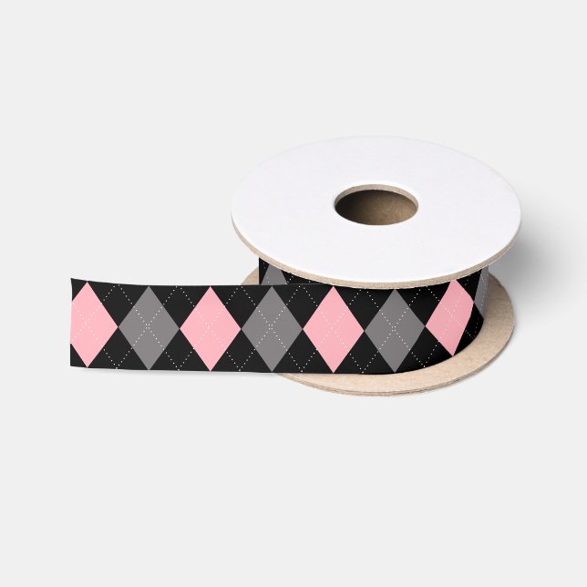 Retro Pink Black Gray Raute Satinband (Spule)