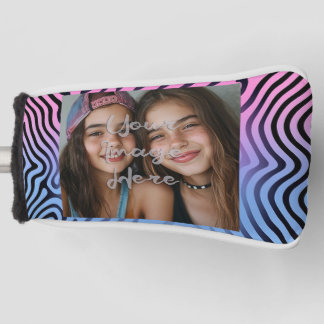 Retro Pink Blauer Gradient Zebra Strip Foto Rahmen Golf Headcover