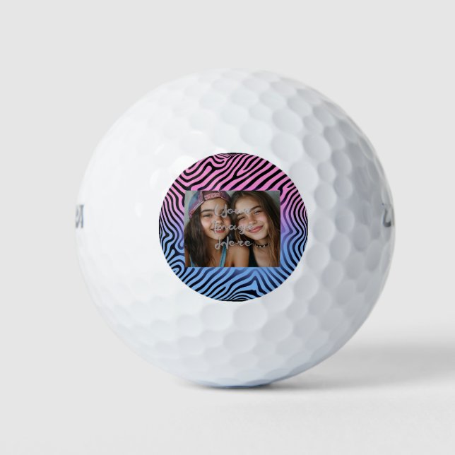 Retro Pink Blauer Gradient Zebra Strip Foto Rahmen Golfball (Vorderseite)