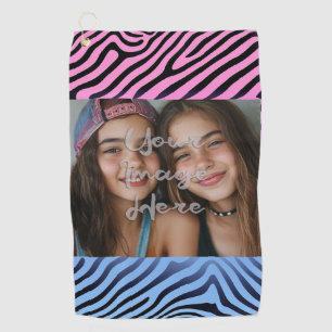 Retro Pink Blauer Gradient Zebra Strip Foto Rahmen Golfhandtuch