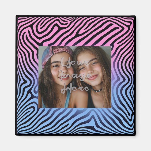 Retro Pink Blauer Gradient Zebra Strip Foto Rahmen Magnet (Vorne)