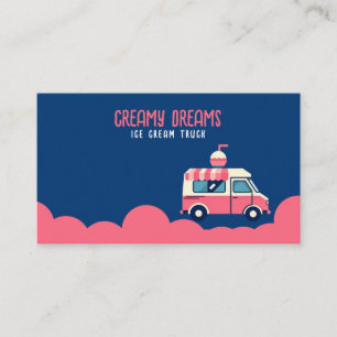 Retro Pink & Blue Ice Cream Truck in Motion Visitenkarte