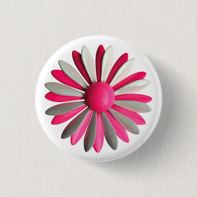 Retro PINK Blume - Bouquet Spring Summer Garden Button (Vorderseite)