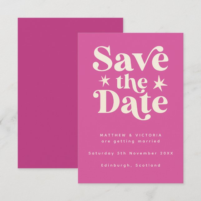 Retro Pink Boho Einfache Save the Date-Karte Save The Date (Vorne/Hinten)