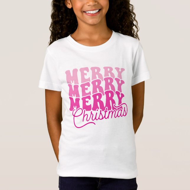 Retro Pink Bold and Monoline Merry Christmas T-Shirt (Vorderseite)