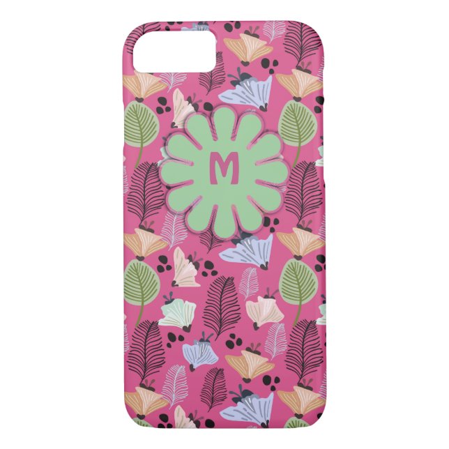 Retro Pink Botanische Blume Monogramm Case-Mate iPhone Hülle (Rückseite)