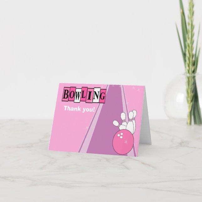 Retro Pink Bowling Party Follot Merci notes (Devant)