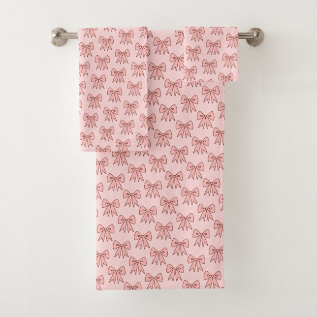 Retro Pink Bows Bathroom Towel Set (En situation)