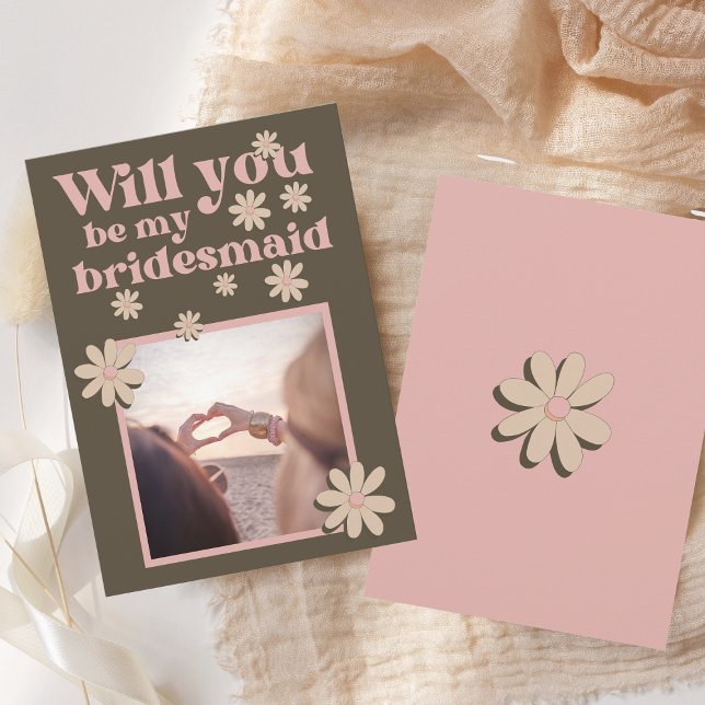 Retro Pink Brown Foto Groovy Bridesmaid Vorschlag Einladung (Von Creator hochgeladen)