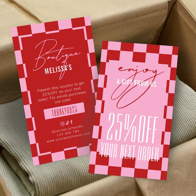 Retro Pink Business Next Order Discount Voucher Visitenkarte (Von Creator hochgeladen)