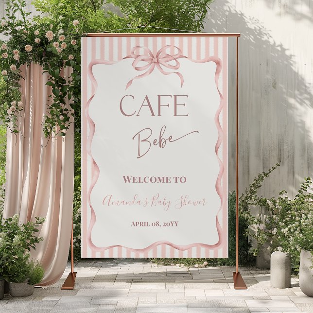 Retro Pink Cafe Bebe Coffee Baby Shower Welcome Poster (Von Creator hochgeladen)