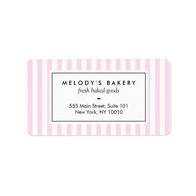Retro Pink Candy Stripes Bäckerei Adressaufkleber (Vorne)