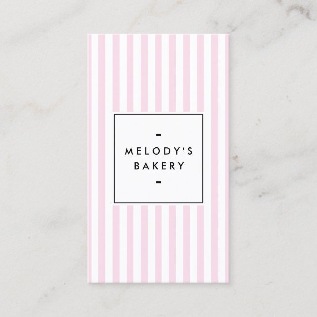 Retro Pink Candy Stripes Bäckerei Social Media Visitenkarte (Vorderseite)