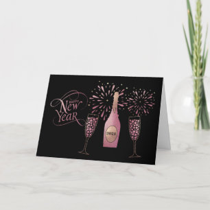 Retro Pink Champagne Feuerwerk Neues Jahr Feiertagskarte