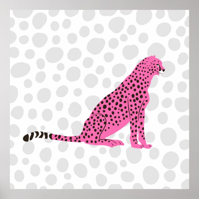 Retro Pink Cheetah Wilde Katze Poster (Vorne)