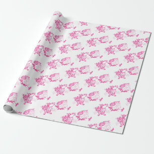 Retro Pink Christmas Kitten und Puppy Geschenkpapier