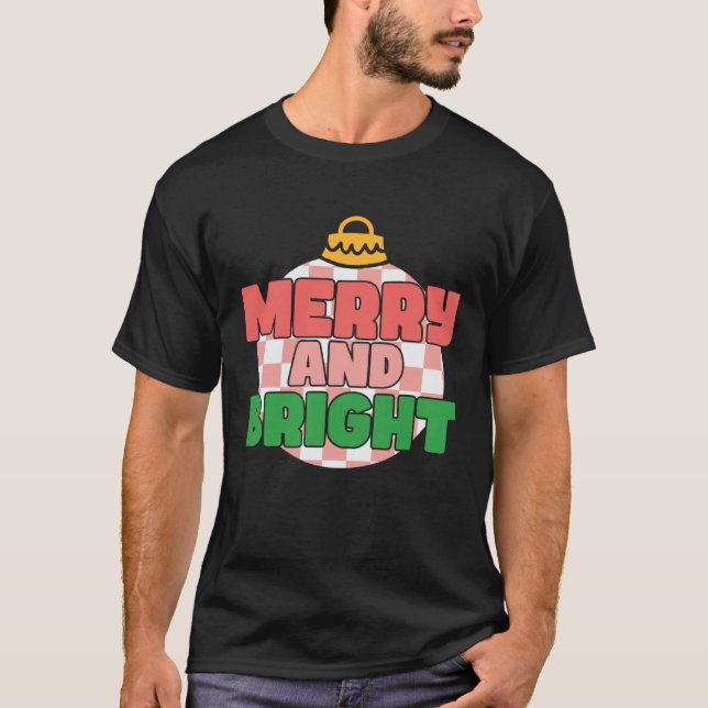 Retro Pink Christmas Merry Beautiful Bright Xmas B T-Shirt (Vorderseite)