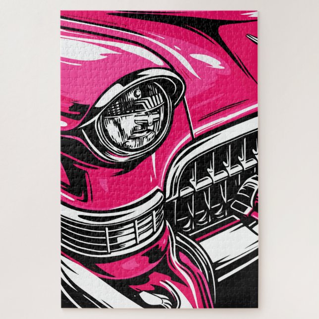 Retro Pink Classic Car Front Pop Art Illustration (Vertikal)