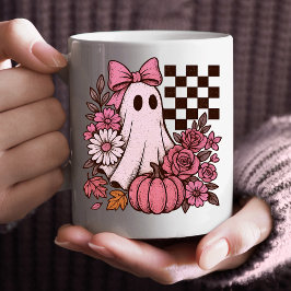 Retro Pink Coquette Ghost Girl mit Bow Halloween Kaffeetasse